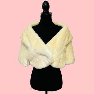 Eliza J Vintage Faux Fur Cropped Coat Wrap Cardigan Cape Winter Wedding Jacket
